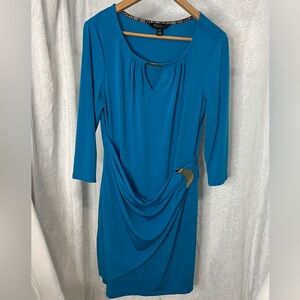 Thalia Sodi Teal Blue Draped Long Sleeve Dress